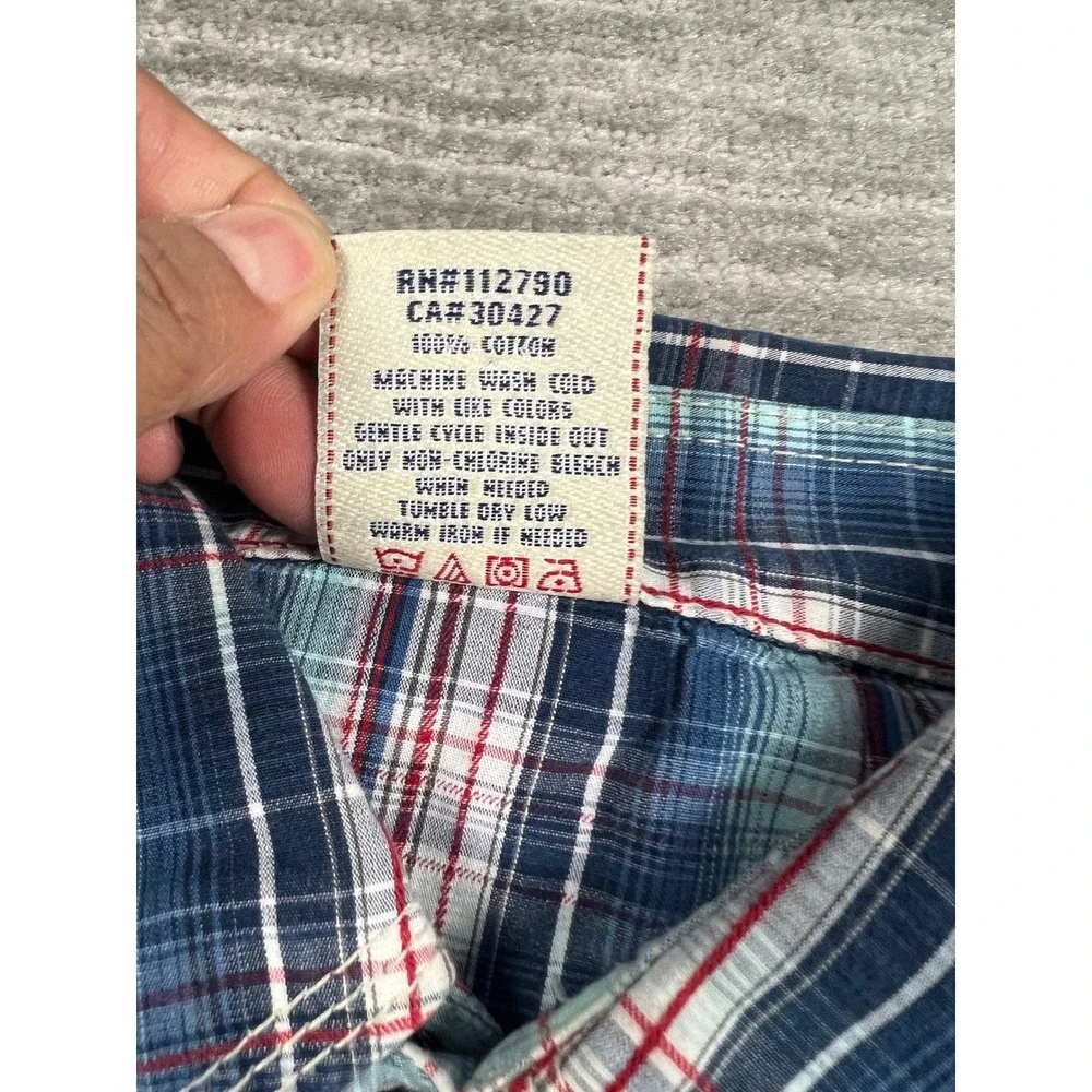 True Religion Shirt Mens XXL Blue Plaid Western Pearl Snap ML4BL68MDHP Cotton